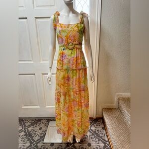 HOPE & IVY Tiered Boohoo Floral Maxi  with Belt Dress Size 10